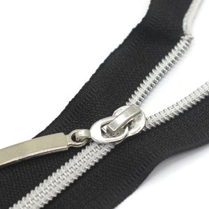 Coats Silver Teeth Metal Black Zippers, Open Bottom, 120 cm (47 inches) Zipper, Jacket Zipper, Dress Zipper, Coat Zipper, Cardigan Zipper