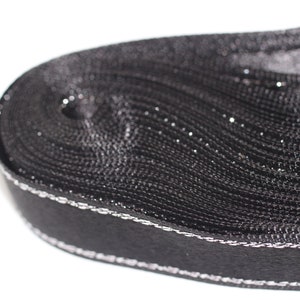 10 meters (10.90 yrds) Silvery Black Satin Ribbon, Double Sided Ribbon, Silk Ribbon, Satin Ribbons, sparkle ribbon 20mm Width STNS