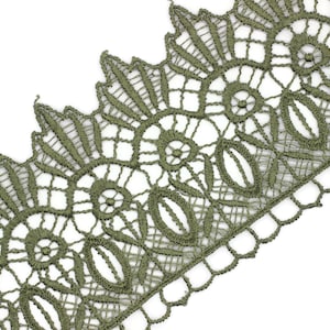 80mm 8 Meters Military Green Floral Guipure Lace Trim | 3.14 Inches Wide | Floral Lace Trim | Bridal Lace | Red Lace | Guipure Lace TRM81