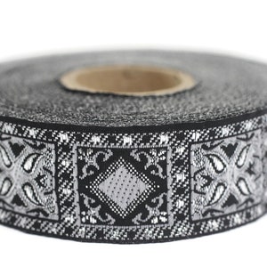 25 mm Grey Geometric Jacquard trim (0.98 inches), vintage Ribbon,  Decorative Craft Ribbon, Sewing, Jacquard ribbon, Trim, 25587