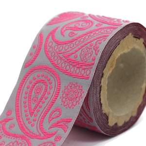 Rubans brodés roses, 68 mm (2,67 pouces),Garnitures indiennes,couture, garniture de tenture,Garnitures de rideaux, rubans jacquard, garniture pour tenture, 193 V4