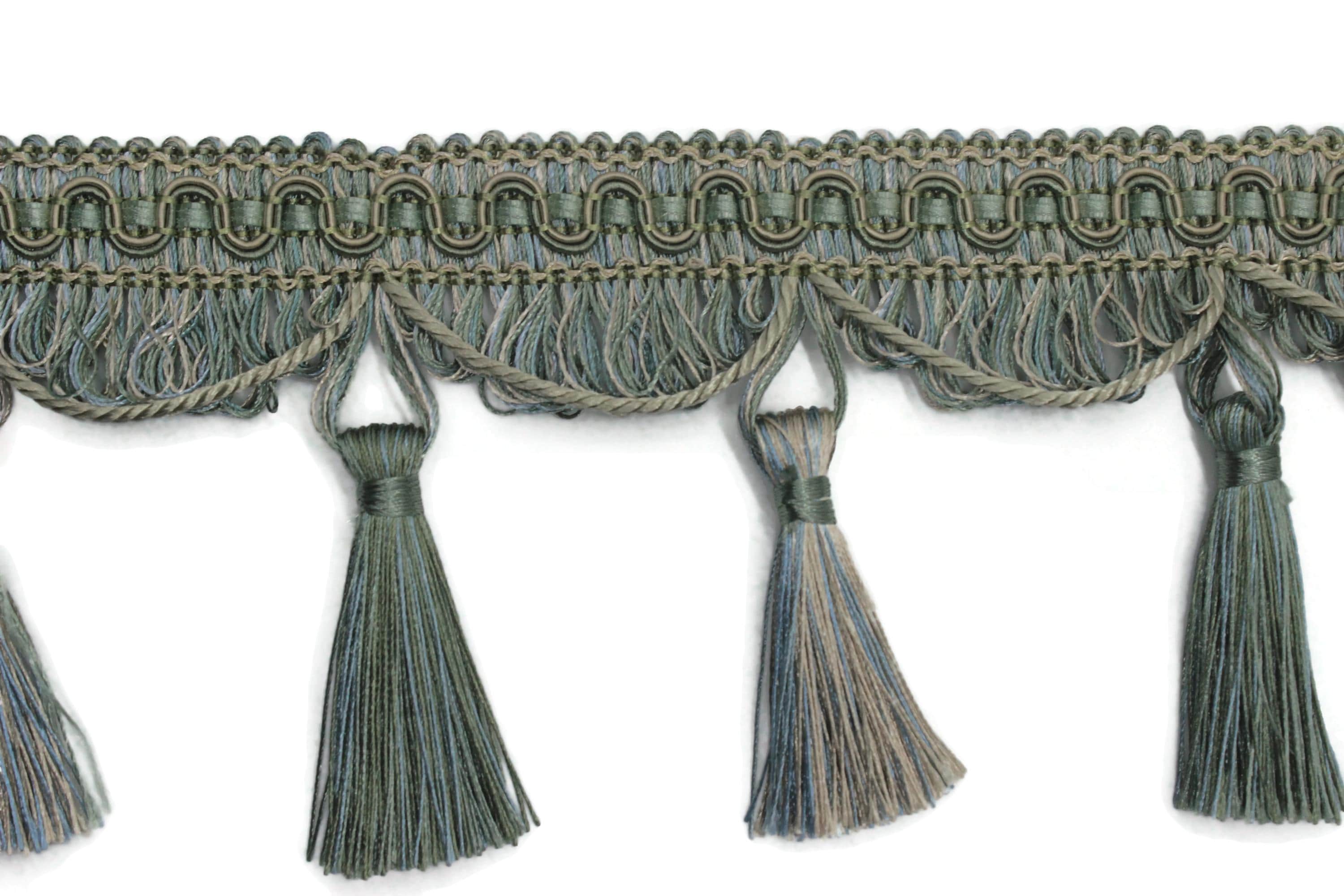 95 mm Tassel Fringe Trim Light Green, 3.74 inches, Gimp Header, By The Yard, Drapery trim, Fringe for Drapery, Tassel trim, Curtain Trim