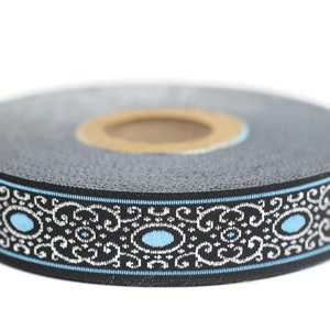 16 mm blue authentic Jacquard ribbon (0.62 inches), woven ribbon,  authentic ribbon, Sewing trim, Scroll Jacquard trim, 16805