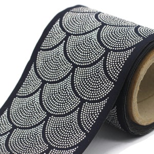 Rubans brodés bleu marine-argent 100 mm (3,93 pouces), finitions jacquard, bordure pour couture, bordure pour tenture, rubans jacquard, bordure pour tenture, 200 V5