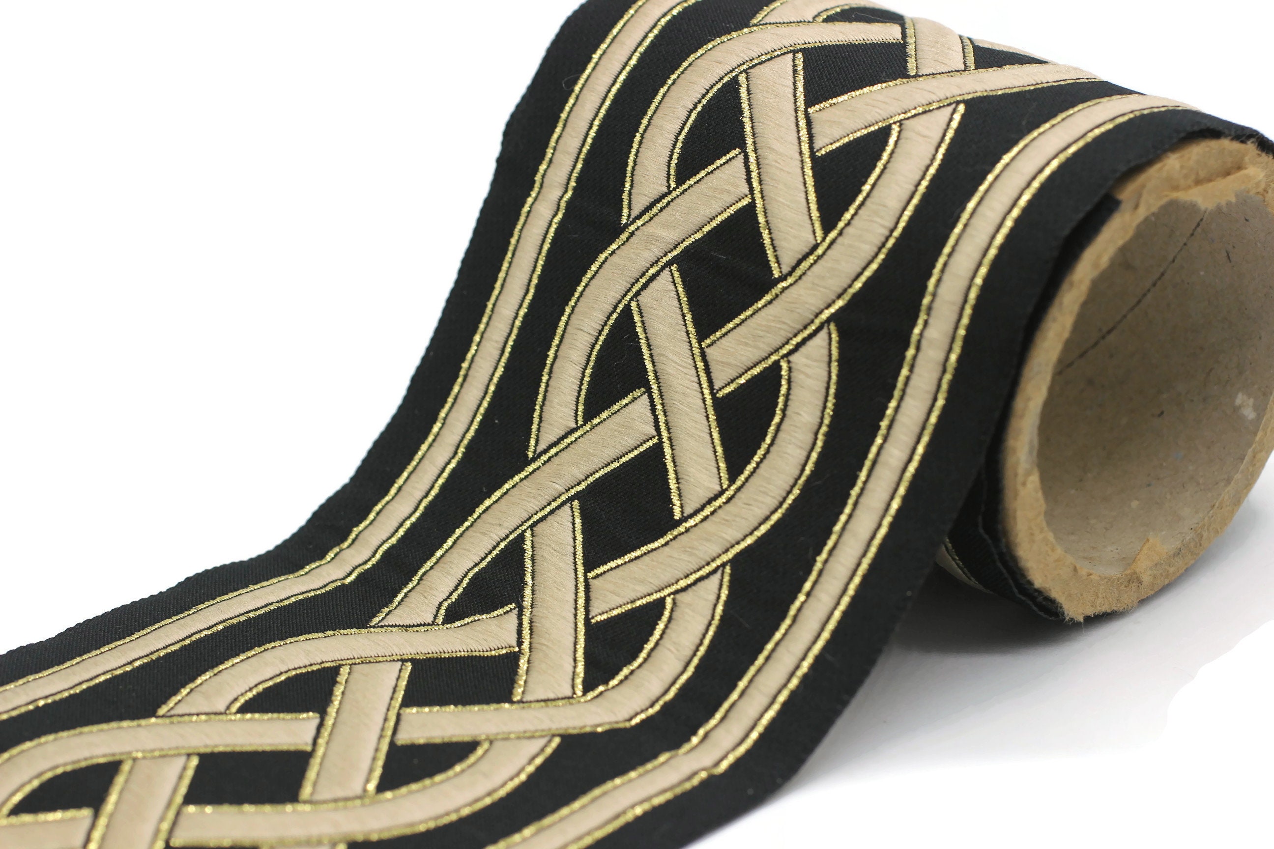 100 Mm Black-beige Celtic Knot Jacquard Ribbon for Drapery - Etsy