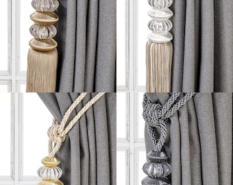 Luxury Curtain Tassel Tiebacks, Chosee colors Drapery Holdbacks, Rope Tiebacks, Drapery hardware, Tassel Length 15" , Spread 35" (90cm)