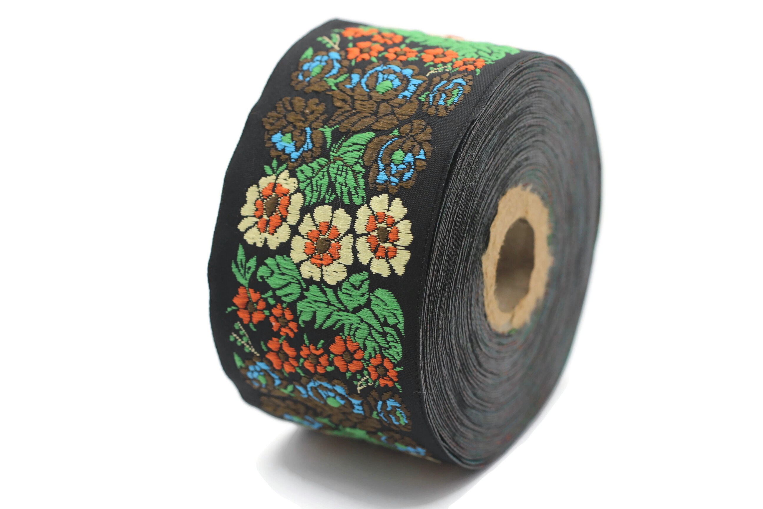 50 Mm Green Floral Embroidered Ribbon (1.96 Inches, Vintage Jacquard ...