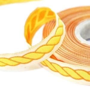 14 mm gelbe Jacquardborte mit Spiralmuster, dekoratives Bastelband, Nähen, Jacquardband, Borte, Webband, 14511