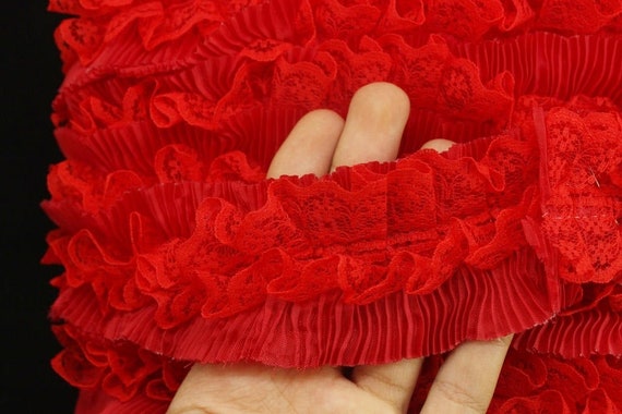 Buy 52 Mm Red Pleated Ruffle With Layer , Pleated Ruffle Lace, Lettuce Edge  Trim, Embroidered Lace Fabric , 2.05 Inches Lace Trim Online in India 