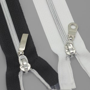 Coats Silver Teeth Metal Zippers, Open Bottom, 120 cm (47 inches) Zipper, Jacket Zipper, Dress Zipper, Coat Zipper, Cardigan Zipper