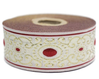 35 mm Red authentic Jacquard ribbon (1.37 inches), woven ribbon, authentic ribbon, Sewing, Scroll Jacquard trim, dog collar supply, 35805