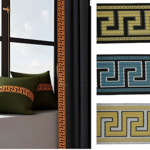 2.75&quot; Greek Key Embroidered Drapery Trims, 70mm Jacquard Trims, Sewing Trim, Curtain trims, Jacquard Ribbons, Drapery Banding 70005