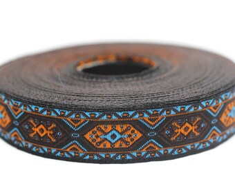 18 mm Blue Woven Jacquard ribbons (0.70 inches), jacquard trim, Decorative Craft Ribbon, Sewing trim, woven trim, embroidered ribbon, 18588