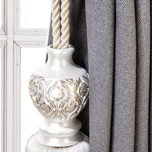 Abundance Drapery Tassel Tiebacks, Cream curtain Holdbacks, Rope Tiebacks, Curtain hardware, Tassel Length 13&quot; , Spread 37&quot; (94cm)