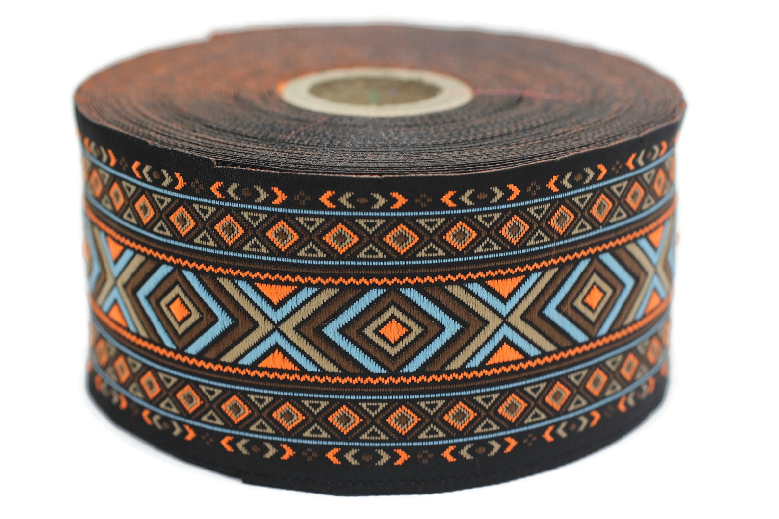 50 Mm Blue&orange African Motif Ribbon (1.96 Inches), Vintage Jacquard ...