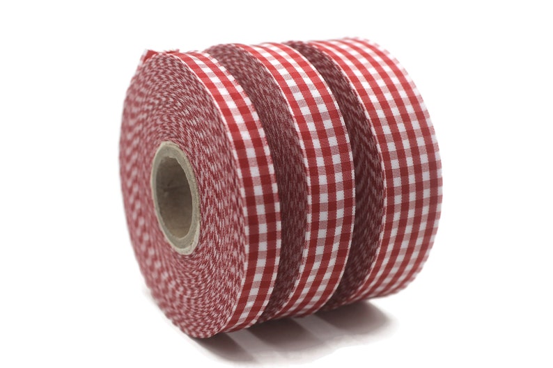 White Red Ruffle Ribbon 10 / 15 / 20 Mm Red and White Plaid Ribbon, Christmas Decorative Bow ...