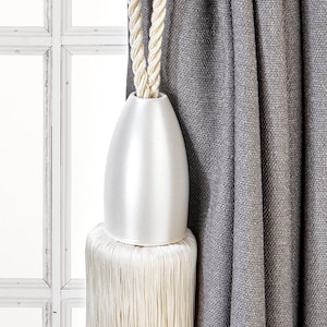 Baroque Curtain Tassel Tiebacks, Cream Drapery Holdbacks, Rope Tiebacks, Drapery hardware, Tassel Length 12.2&quot; , Spread 37&quot; (94cm)