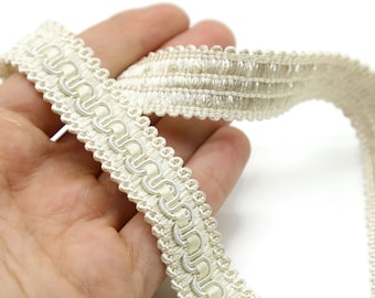 20 mm Scroll Trim Cream, 0.78 inc, Scroll Gimp braid trim, By The Yard trim, Drapery trim, Upholstery trim, Gimp trim, Curtain Trim