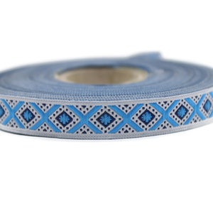 11 mm Blue&Light Blue Triangle Motive Jacquard ribbon, (0.43 inches), jacquard ribbon, triangle ribbon, french ribbon, Jacquard trim, 11693