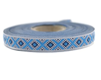 11 mm Blue&Light Blue Triangle Motive Jacquard ribbon, (0.43 inches), jacquard ribbon, triangle ribbon, french ribbon, Jacquard trim, 11693