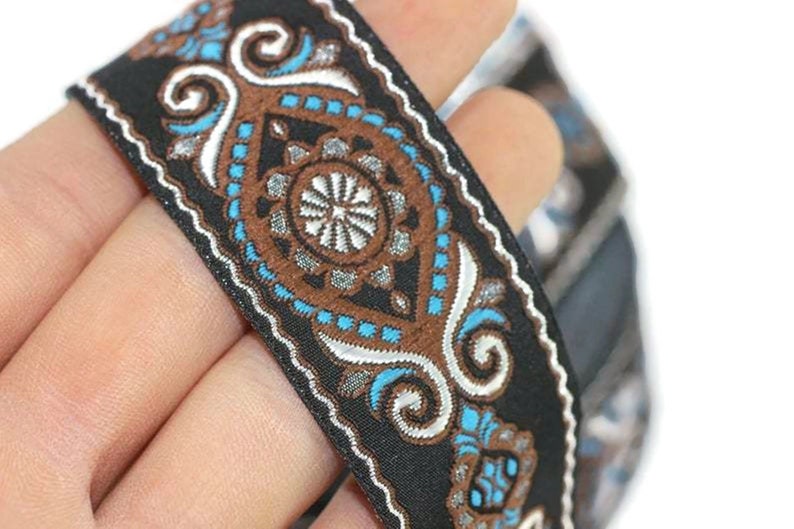 35 mm Blue&Brown Jacquard ribbon (1.37 inches), jacquard ribbon, Decorative Craft Ribbon, Sewing trim, woven trim, embroidered ribbon, 35950