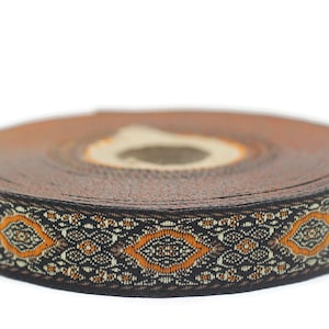 18 mm orange Medieval Motive Woven Border (0.70 inches), jacquard ribbon, Embroidered ribbon, Sewing trim, Scroll Jacquard trim, 18589