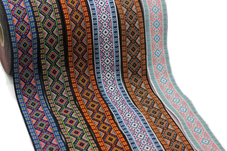 35 Mm Colorfull Geometric Motif Ribbon (1.37 Inches), Vintage Jacquard ...