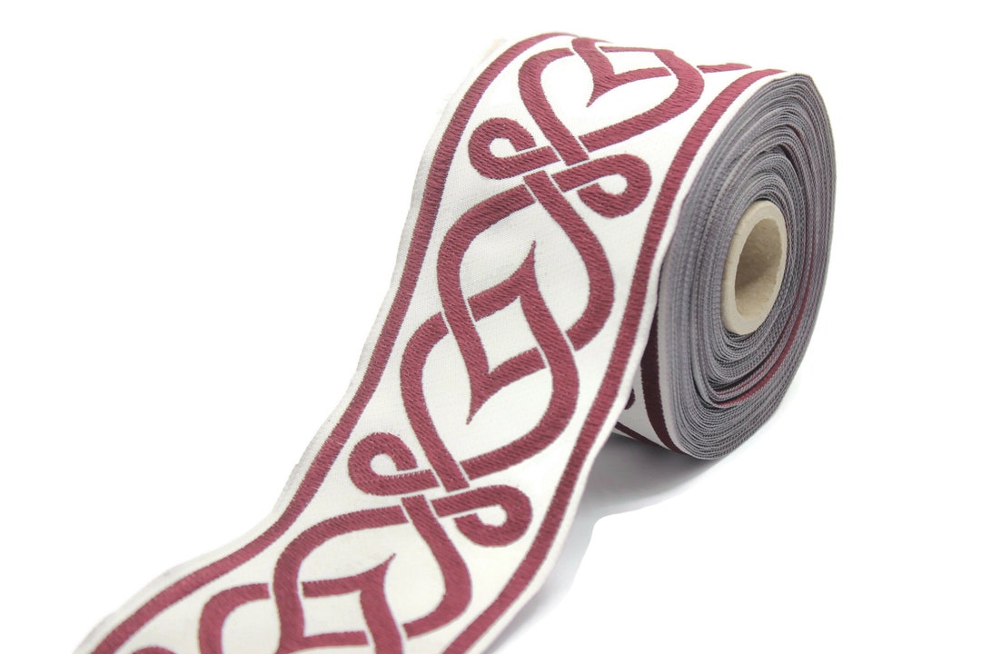 70 Mm Bordeaux Celtic Knot Ribbon, Jacquard Trim, Upholstery Fabric ...