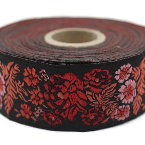 35 Mm Red/black Floral Embroidered Ribbon 1.37 Inches - Etsy