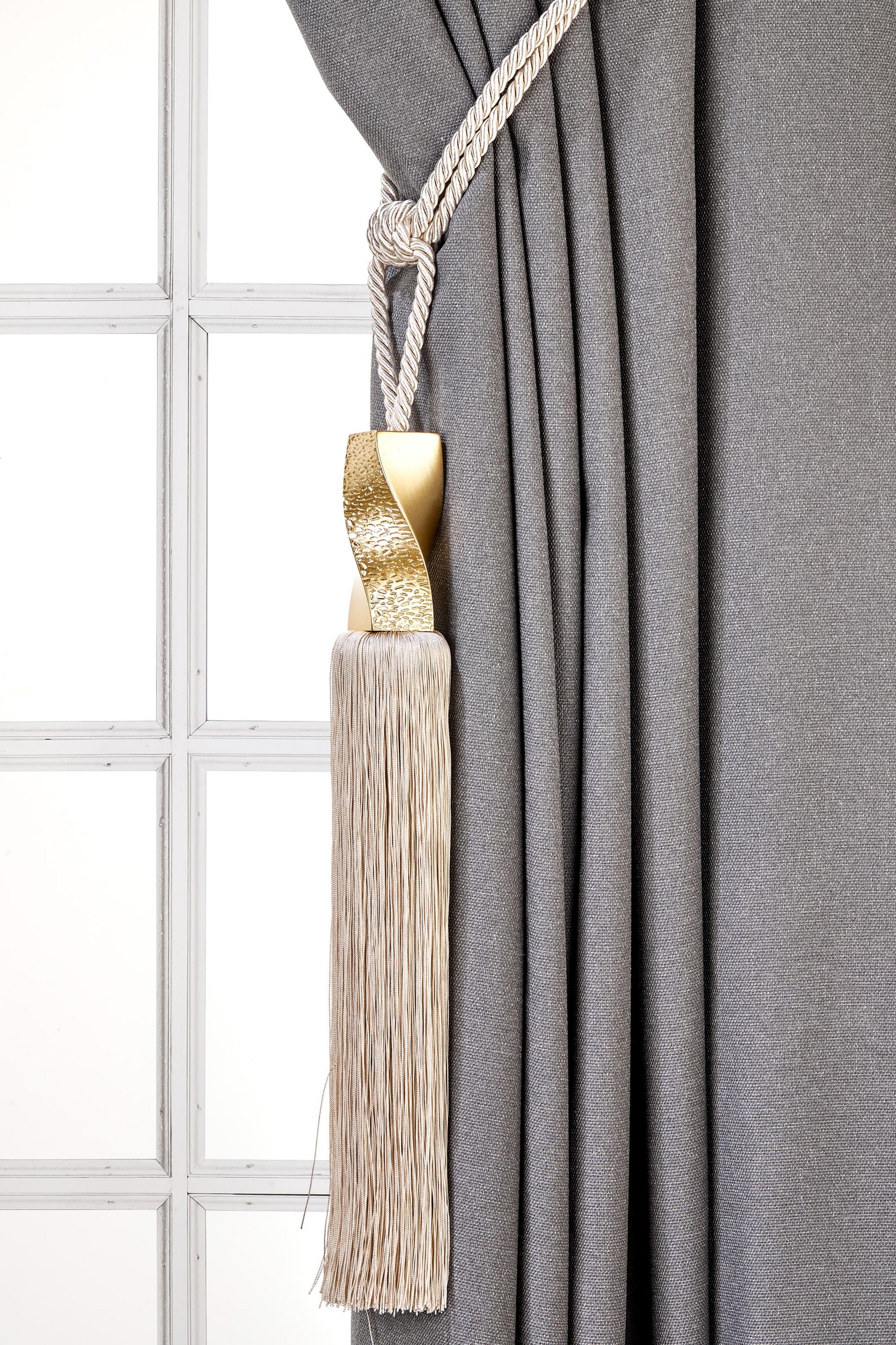 Infinity Curtain Tassel Tiebacks, Beige Drapery Holdbacks, Rope