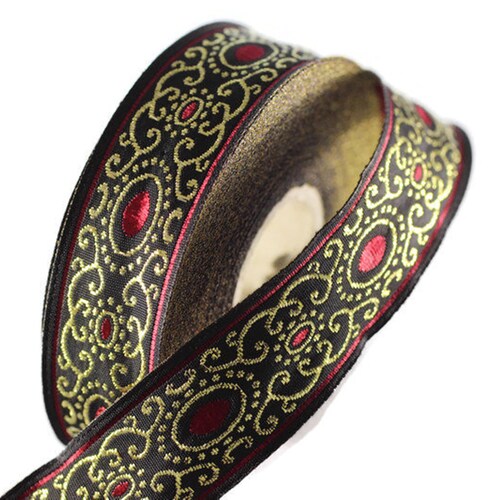 22 Mm Red/black Floral Embroidered Ribbon 0.86 Inches - Etsy