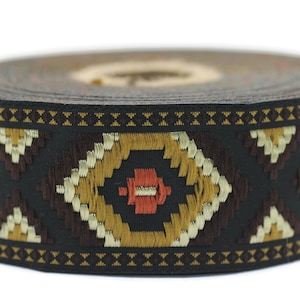 35 mm  Milk Brown jacquard ribbons 1.37 inches, Geometric  embroidered trim,  woven trim, sewing jacquard trim, woven border, 35952