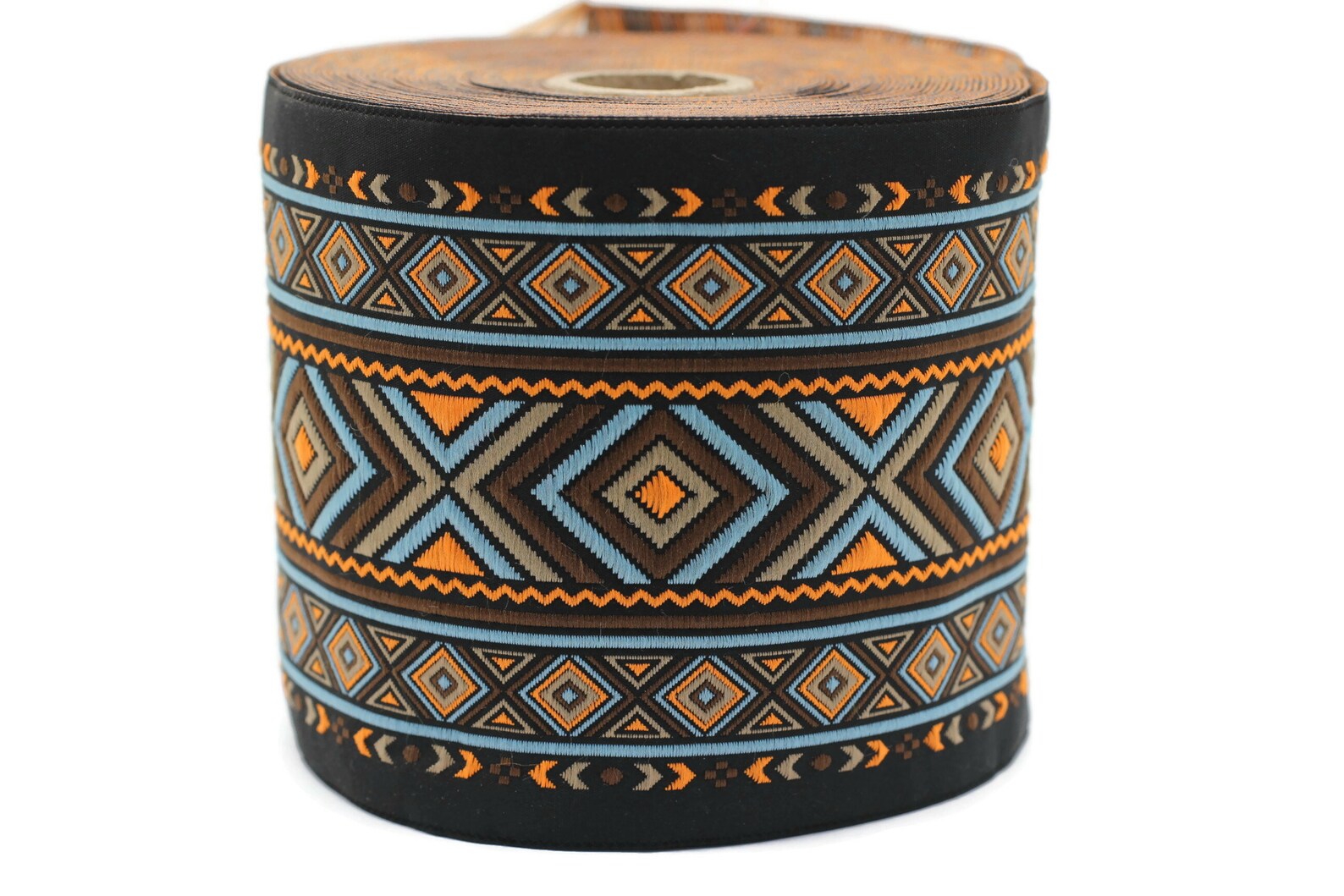 100 Mm Blue&orange African Motif Ribbon (3.93 Inches, Vintage Jacquard ...