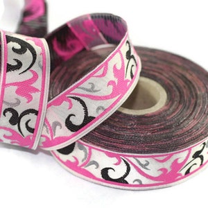 35 mm Pink Jacquard Trims 1.37 inches, Jacquard trim, Jacquard ribbons, Spring Embroidered ribbons, Home Decor supply, ribbon trims, 35484