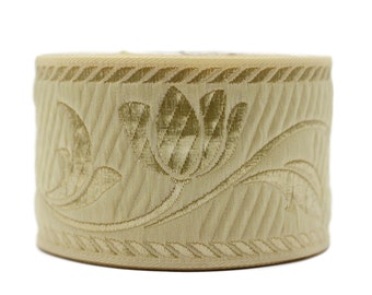 50 mm Caramel Jacquard ribbons, Tulips ribbons 1.96 inches, Jacquard trim, Sewing trims, Flower ribbons, embroidered ribbons, 50090