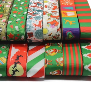 Fita de gorgorão de Natal de 0,98 pol. (25 mm) - Fita de atacado por metro, laços de gorgorão sólidos, laços de cabelo, suprimentos para laços de cabelo CHRS