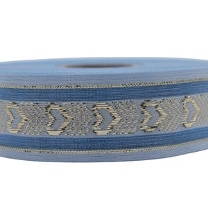 26 mm Jacquardborte Herz Blau, Webkante, Polsterstoff, Gurtband Besatz 26332