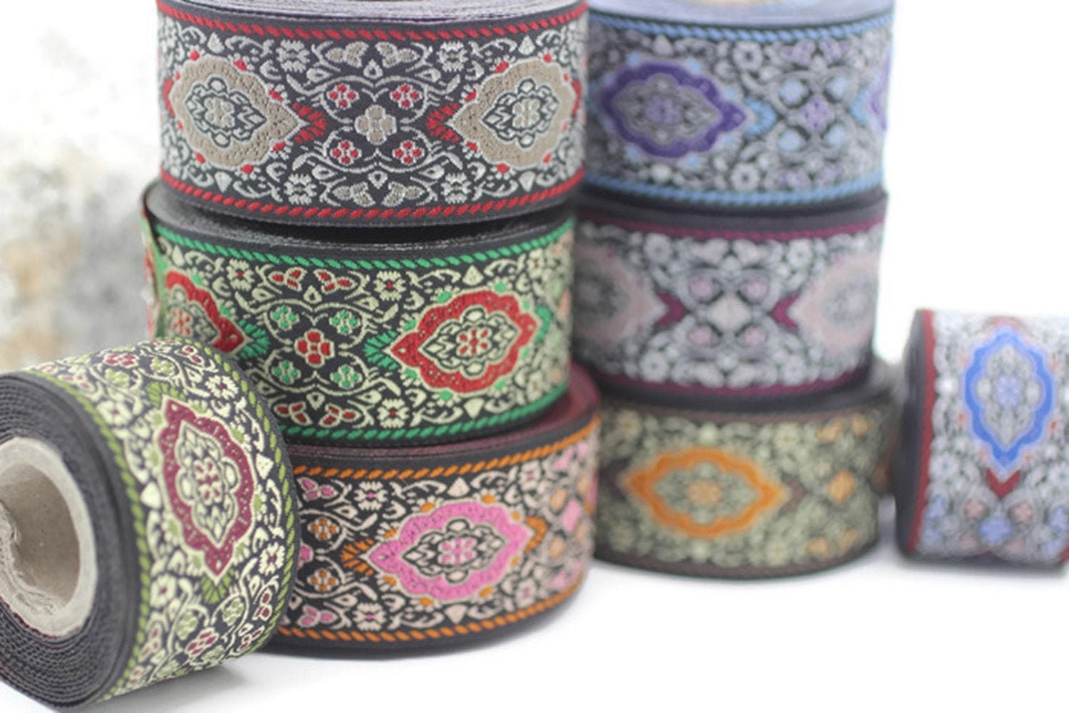 Medieval Ribbon Patterns 18mm Medieval Ribbon, Jacquard Trim, Jacquard Ribbon, Floral Embroidery ...