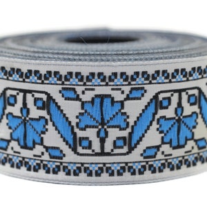 35 mm Blue/White clove Flower Ribbon (1.37 inches), clove trim, jacquard trim, fabric wide trims, craft supplies, vintage trim, 35986