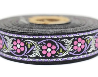 Garniture Jacquard violette florale de printemps bavarois de 22 mm (0,86 pouces), ruban floral, bandes, bande, ruban Jacquard, Ruban, Rubans, 22904