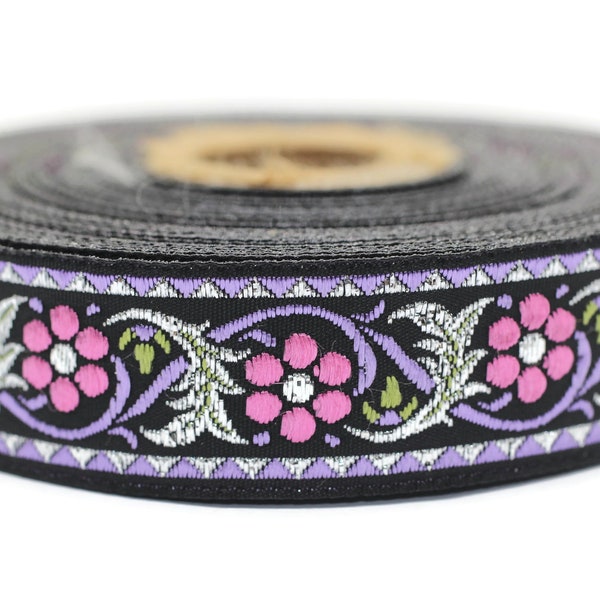 22 mm Bavarian spring time floral Purple Jacquard trim (0.86 inches), floral ribbon, Tapes, Band, Jacquard ribbon, Ruban, Ribbons, 22904