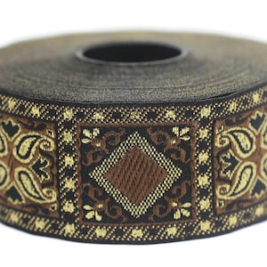 35 mm Brown Geometric Jacquard trim (1.37 inches), vintage Ribbon,  Decorative Craft Ribbon, Sewing, Jacquard ribbon, Trim, 35587