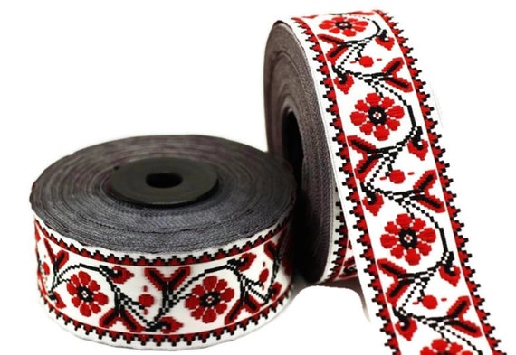 25 mm 赤白フラワーリボン (0.98 インチ)、フラワートリム、ジャ