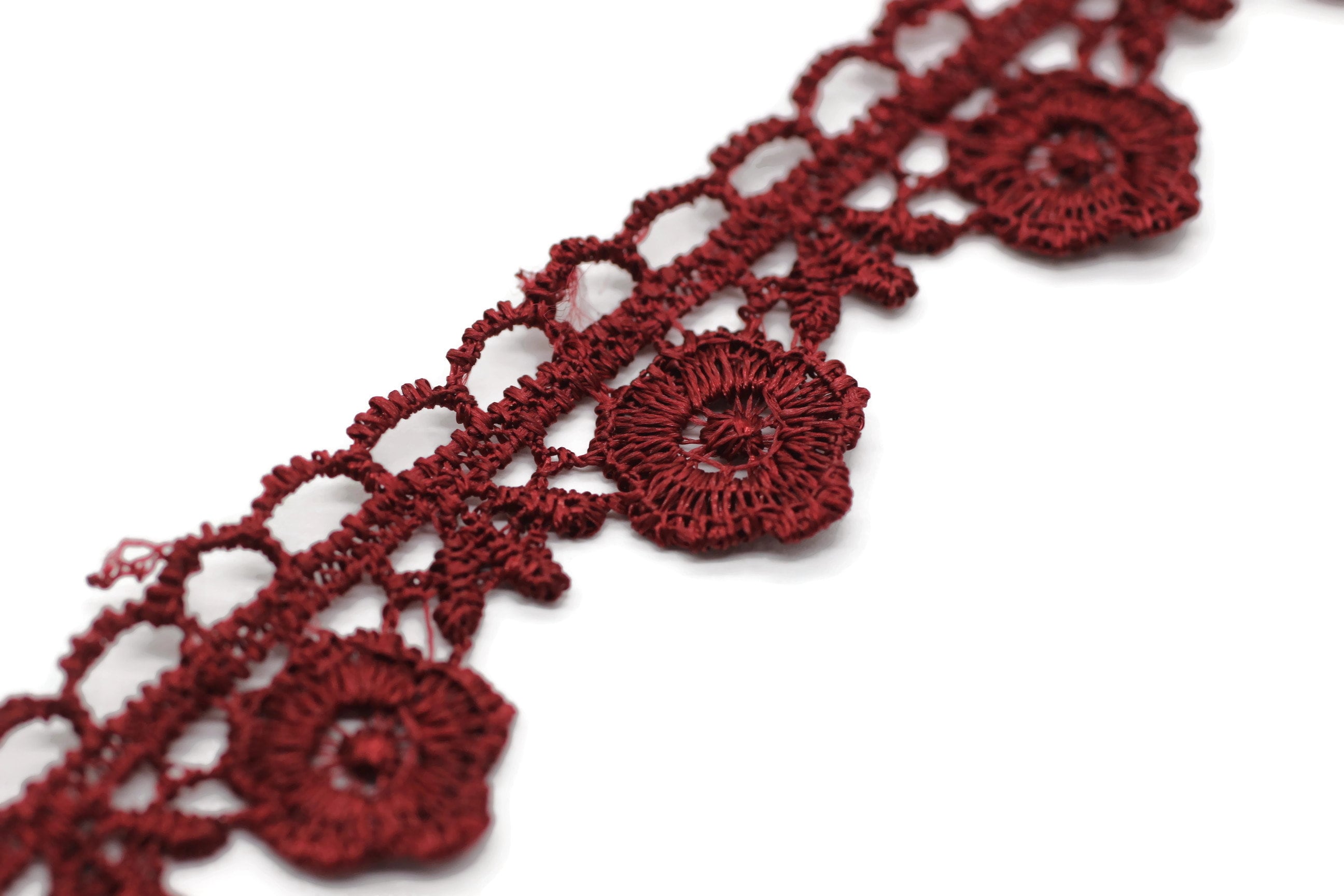 Ruban à Franges Pour Vêtements - 22,9 M De Long - 4,6 Cm De Large - Bordeaux - Coton