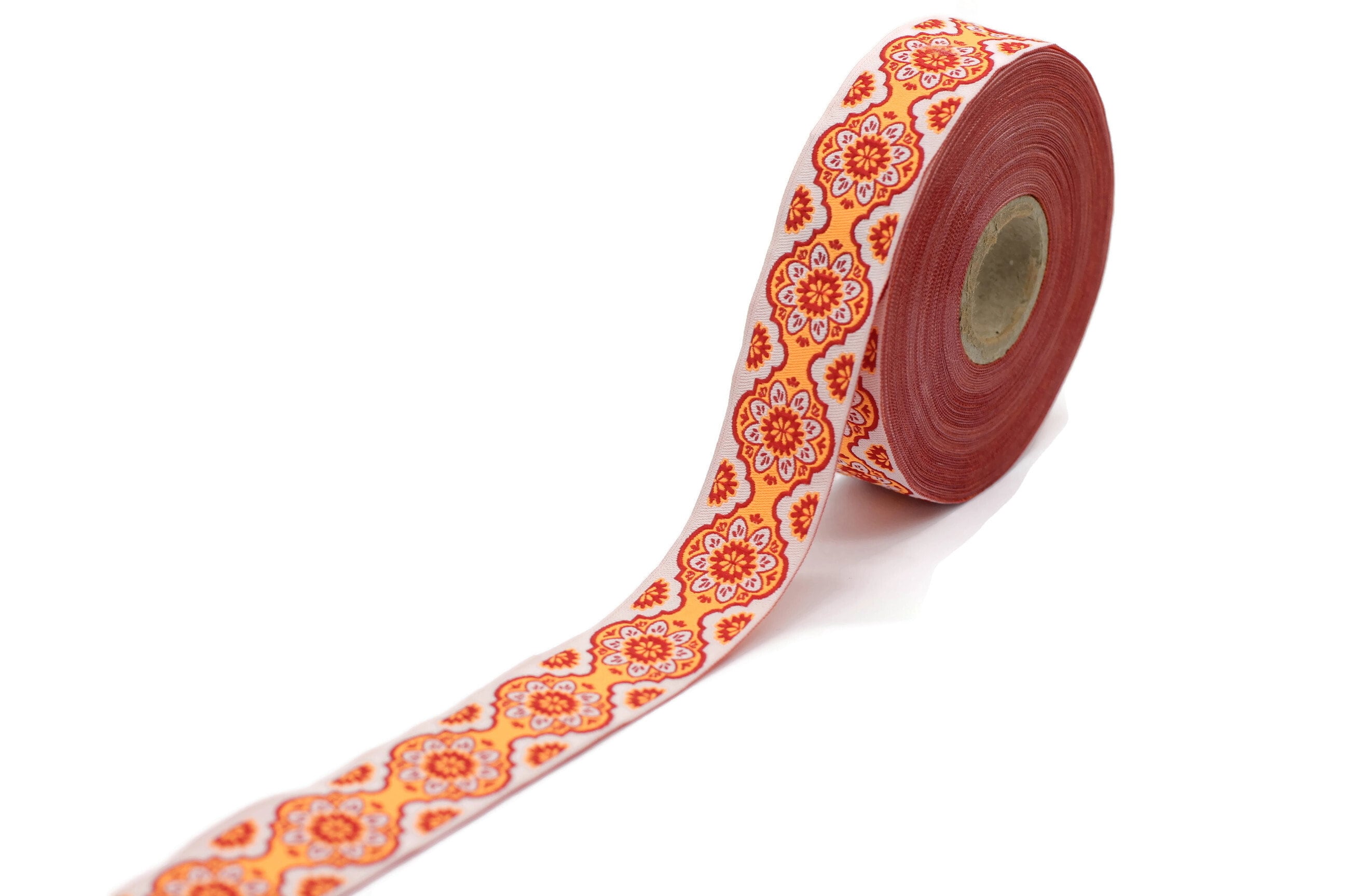 25 Mm Orange Floral Ribbon, Jacquard Ribbon, 0.98 Inches, Decorative ...