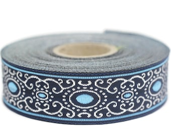 22 mm blaues authentisches Jacquardband, Webband, authentisches Band, Nähen, Rolle Jacquardbesatz, 22805