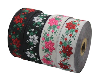 35 mm Floral jacquard ribbon (1.37 inches),  Vintage ribbon, floral ribbon, dog collar supplies, ribbon trim, rose ribbon 35330