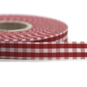 10 mm Red and White Plaid Ribbon (0.39 inch), Christmas Decorative Bow, Plaid Taffeta Ribbon, Gingham Wired Ribbon, Fabric by the yard 10650