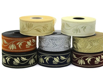 35 mm Flower ribbons, Jacquard ribbons (1.37 inch), Tulips embroidered ribbon, Jacquard trim, ribbon trim, trimming, sewing trims, 35090