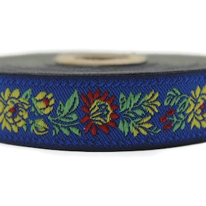 22 mm Blue Floral Embroidered ribbon (0.86 inches), Vintage Jacquard, Floral ribbon, Floral trim, woven jacquard, jacquard ribbons, 22303